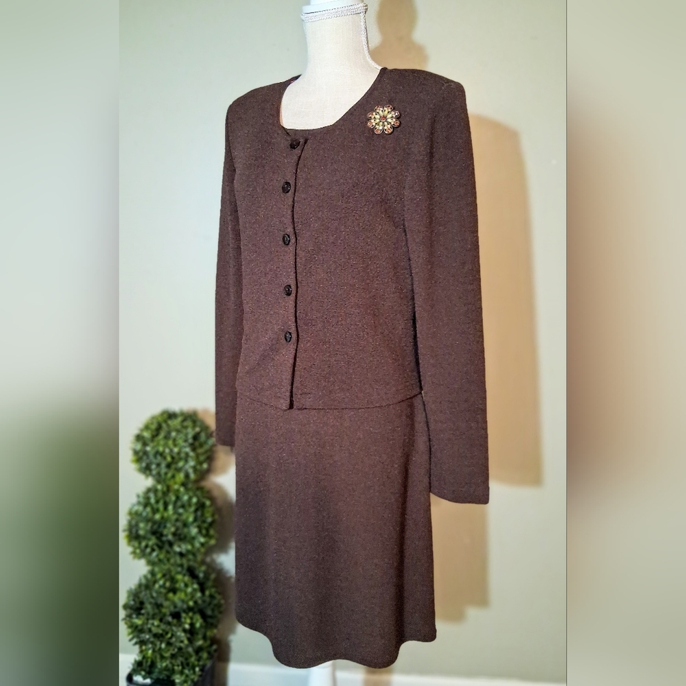Vintage Like New! Rabbit Rabbit Rabbit Chocolate Brown Matching Dress & Cardigan - Picture 2 of 11